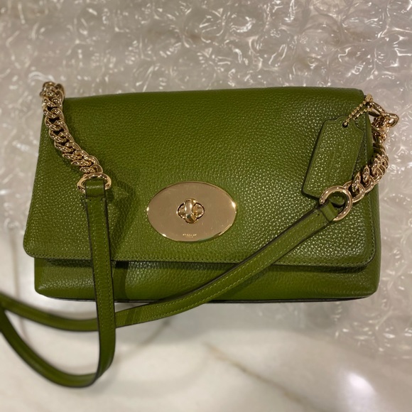 Coach Shoulder Bag Green Leather - Picture 8 of 12